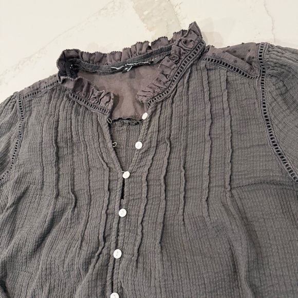 Quince Organic Textured Cotton Peasant Button Front Blouse Women’s Small Gray - Picture 5 of 8